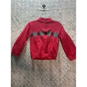 Gymboree Kids Red Argyle Quarter Zip Sweater Size 6 Cotton